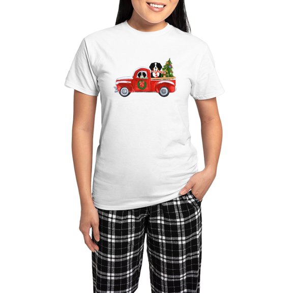 CafePress - Christmas Berner Red Truck Pajamas - Women's Short Sleeve Print T-Shirt and Pants Light Cotton Pajama Set