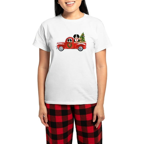 CafePress - Christmas Berner Red Truck Pajamas - Women's Short Sleeve Print T-Shirt and Pants Light Cotton Pajama Set