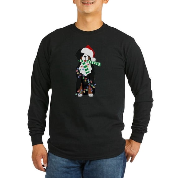 CafePress - Christmas Bernese Mt Holiday Dog Long Sleeve T Shi - Long Sleeve Dark T-Shirt