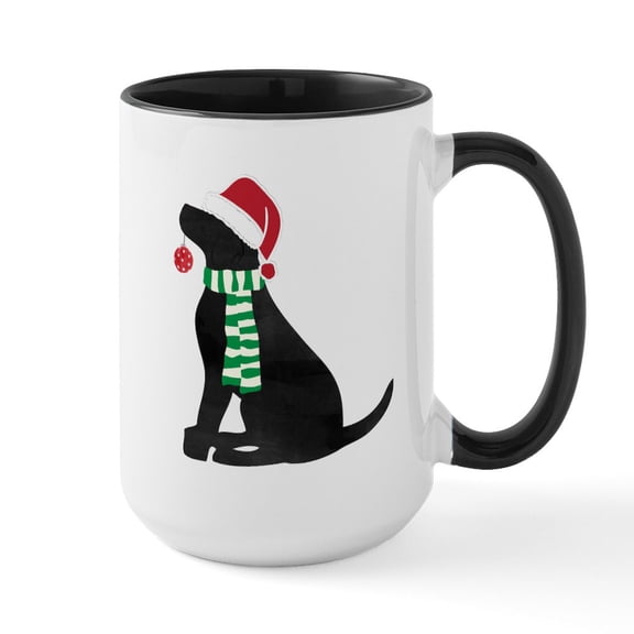 CafePress - Christmas Black Lab Holiday Dog Mugs - 15 oz Ceramic Large White Novelty Mug
