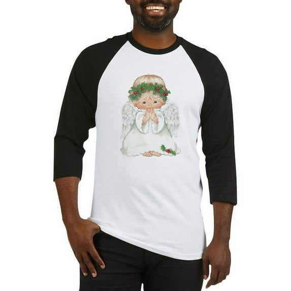CafePress - Christmas Cute Baby Angel Praying Baseball Jersey - Cotton Baseball Jersey, 3/4 Raglan Sleeve Shirt