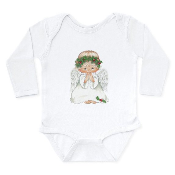 CafePress - Christmas Cute Baby Angel Praying Body Suit - Long Sleeve Cotton Baby Bodysuit