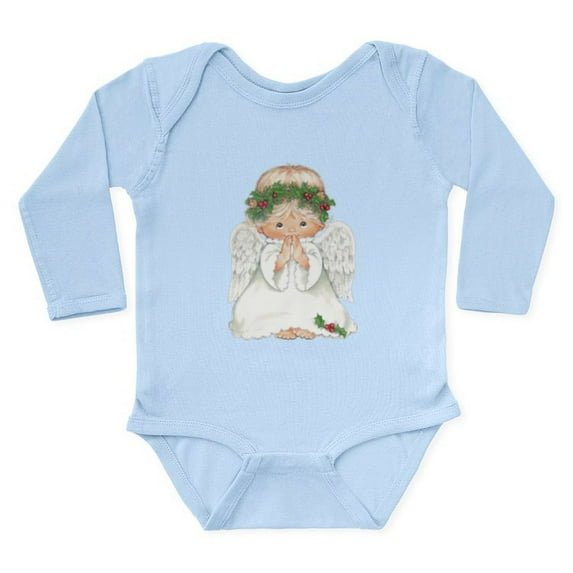 CafePress - Christmas Cute Baby Angel Praying Body Suit - Long Sleeve Cotton Baby Bodysuit