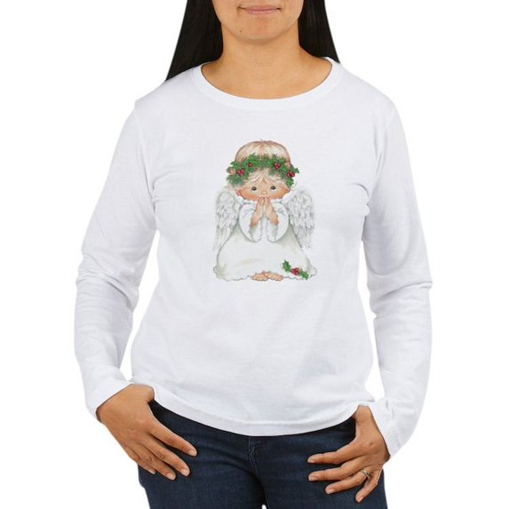 CafePress - Christmas Cute Baby Angel Praying Long Sleeve T Sh - Women's Long Sleeve Graphic Casual T-Shirt