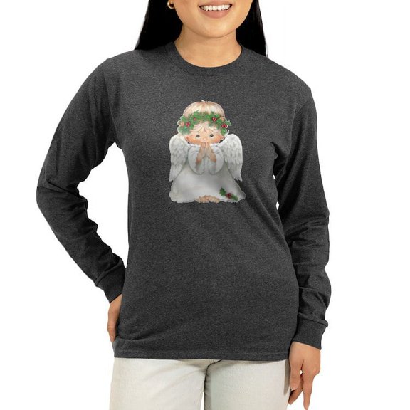 CafePress - Christmas Cute Baby Angel Praying Long Sleeve T Sh - Women's Long Sleeve Graphic Tee Casual Fit
