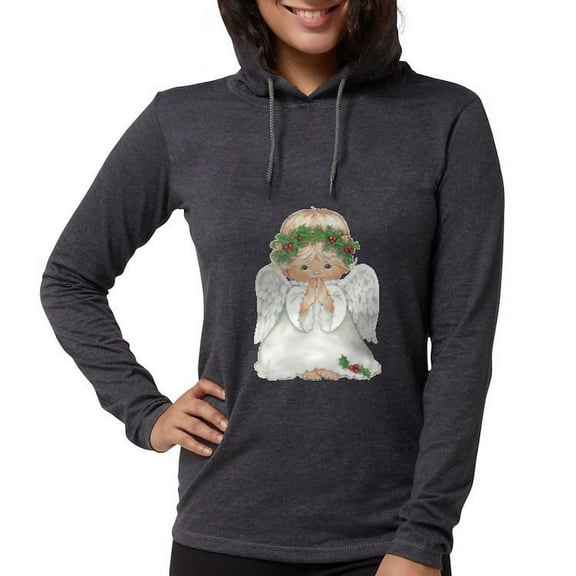 CafePress - Christmas Cute Baby Angel Praying Long Sleeve T Sh - Womens Hooded Shirt
