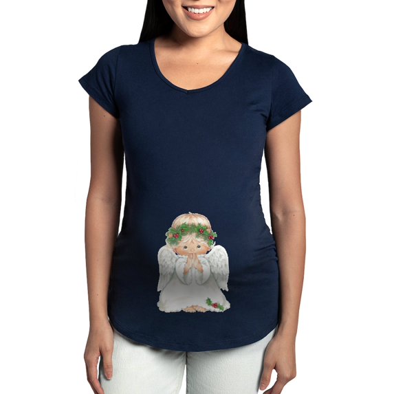 CafePress - Christmas Cute Baby Angel Praying Maternity T Shir - Maternity Dark T-Shirt