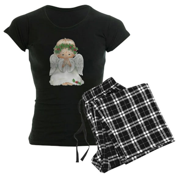 CafePress - Christmas Cute Baby Angel Praying Pajamas - Women's Short Sleeve Print T-Shirt and Pants Dark Cotton Pajama Set