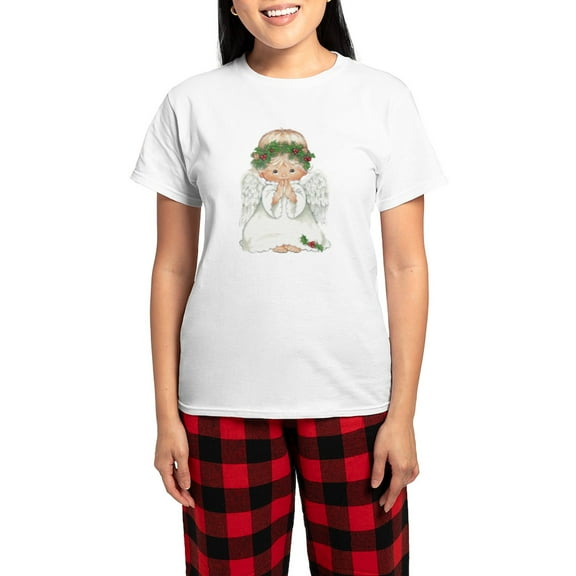 CafePress - Christmas Cute Baby Angel Praying Pajamas - Women's Short Sleeve Print T-Shirt and Pants Light Cotton Pajama Set