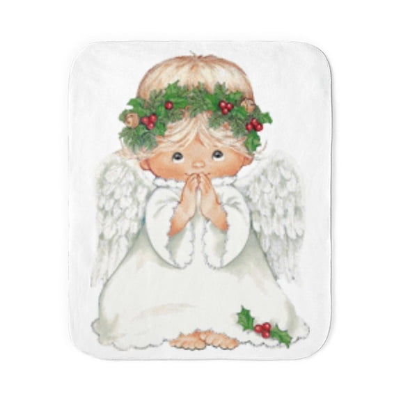 CafePress - Christmas Cute Baby Angel Praying Sherpa Fleece Th - Sherpa Fleece Throw Blanket 60" x 50"
