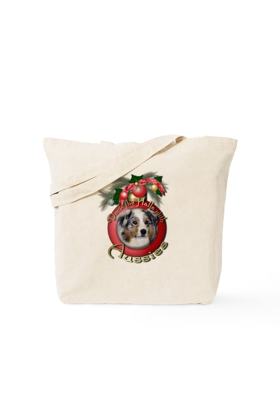- Christmas Deck The Halls Aussies Tote Bag - Unisex Canvas Tote Bag, Beige, 1-Piece