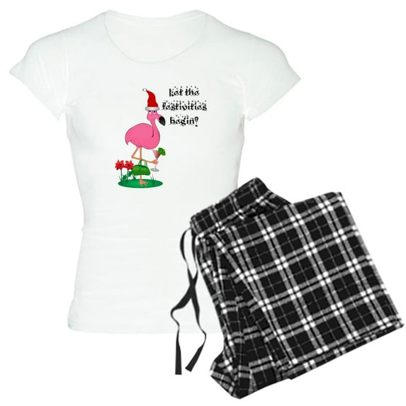 CafePress - Christmas Flamingo Women's Light Pajamas - Women's Short Sleeve Print T-Shirt and Pants Light Cotton Pajama Set