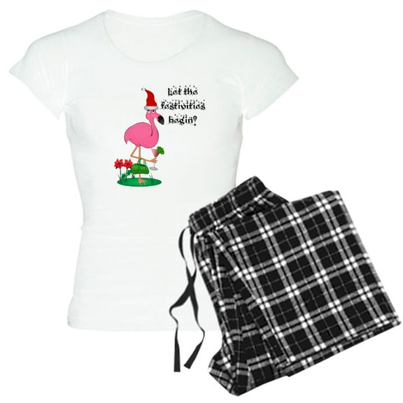 CafePress - Christmas Flamingo Women's Light Pajamas - Women's Short Sleeve Print T-Shirt and Pants Light Cotton Pajama Set
