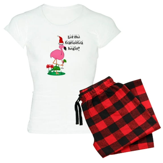 CafePress - Christmas Flamingo Women's Light Pajamas - Women's Short Sleeve Print T-Shirt and Pants Light Cotton Pajama Set
