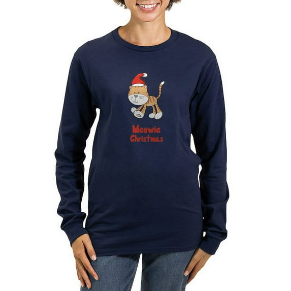 CafePress - Christmas Kitty Women's Long Sleeve Dark T Shirt - Women's Long Sleeve Graphic Tee Casual Fit