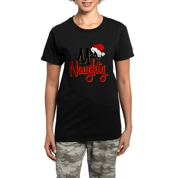 CafePress - Christmas Mrs Naughty Women's Dark Pajamas - Women's Short Sleeve Print T-Shirt and Pants Dark Cotton Pajama Set