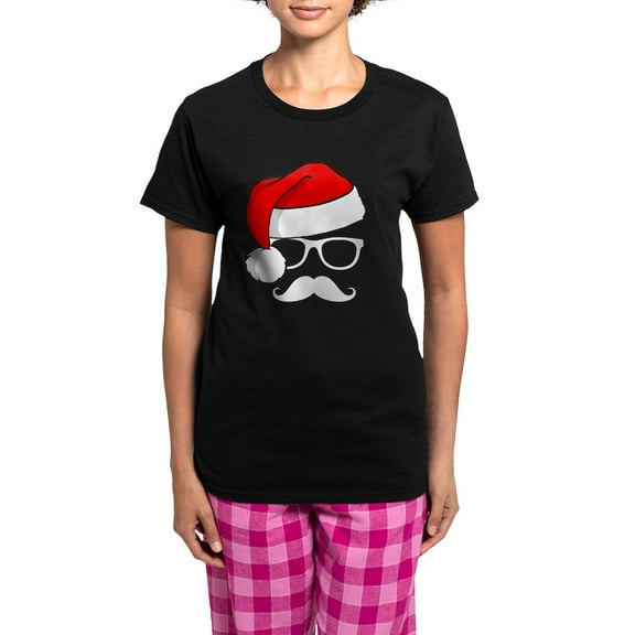 CafePress - Christmas Mustache Nerd Women's Dark Pajamas - Women's Short Sleeve Print T-Shirt and Pants Dark Cotton Pajama Set