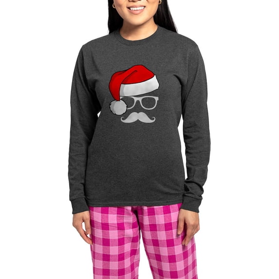 CafePress - Christmas Mustache Nerd - Women's Long Sleeve Charcoal Gray Pajamas