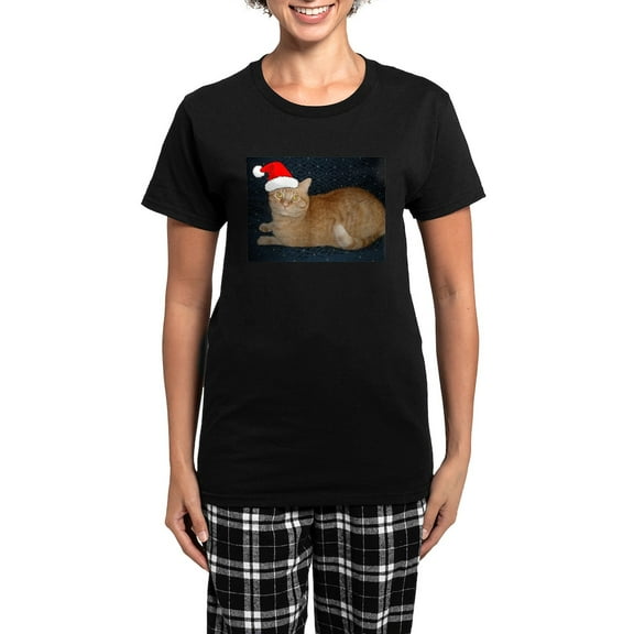 CafePress - Christmas Orange Tabby Cat Pajamas - Women's Short Sleeve Print T-Shirt and Pants Dark Cotton Pajama Set