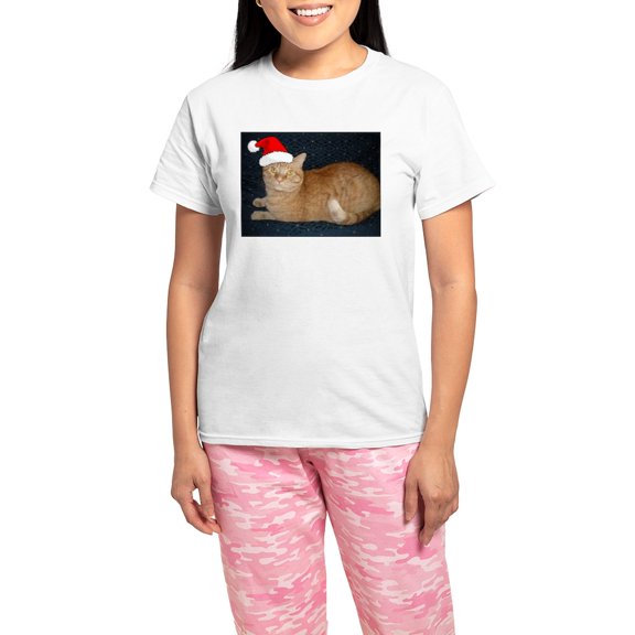 CafePress - Christmas Orange Tabby Cat Pajamas - Women's Short Sleeve Print T-Shirt and Pants Light Cotton Pajama Set