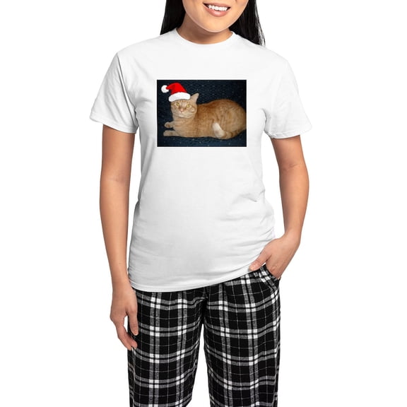 CafePress - Christmas Orange Tabby Cat Pajamas - Women's Short Sleeve Print T-Shirt and Pants Light Cotton Pajama Set