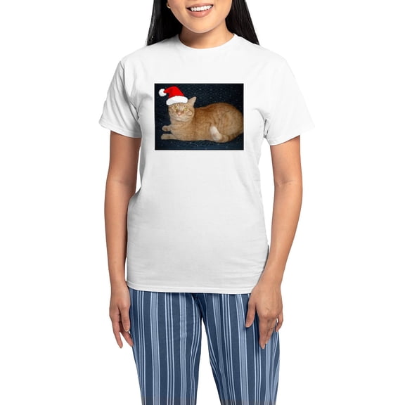 CafePress - Christmas Orange Tabby Cat Pajamas - Women's Short Sleeve Print T-Shirt and Pants Light Cotton Pajama Set