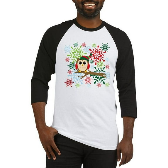 CafePress - Christmas Owl Baseball Jersey - Cotton Baseball Jersey, 3/4 Raglan Sleeve Shirt