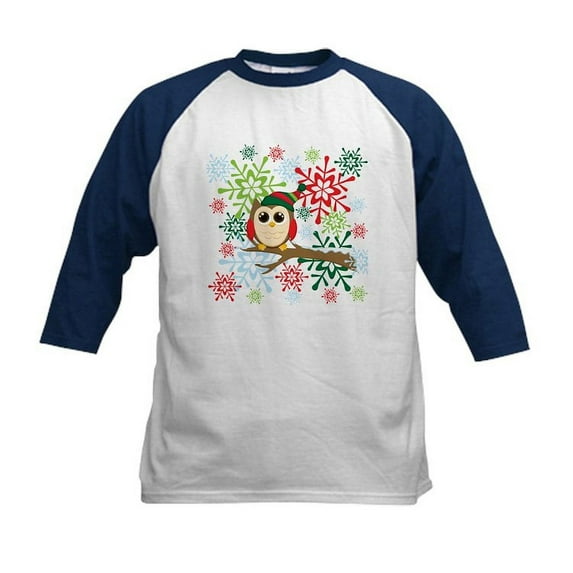 CafePress - Christmas Owl Kids Baseball Jersey - Kids Cotton Baseball Jersey, 3/4 Sleeve Shirt