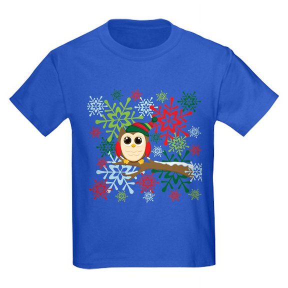 CafePress - Christmas Owl Kids Dark T Shirt - Dark T-Shirt Kids XS-XL