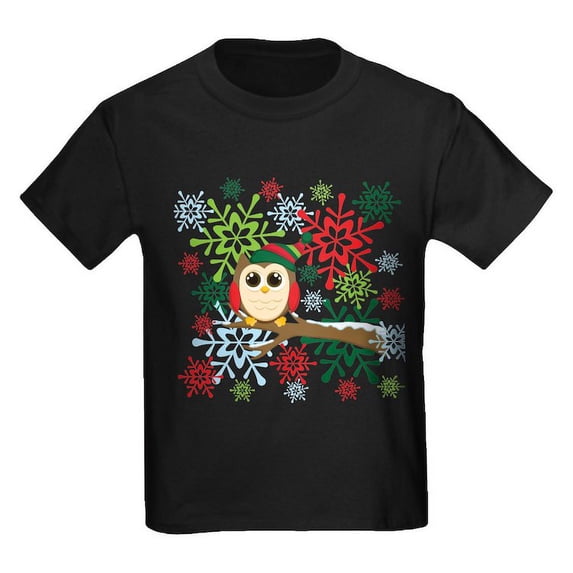 CafePress - Christmas Owl Kids Dark T Shirt - Dark T-Shirt Kids XS-XL