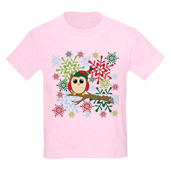 CafePress - Christmas Owl Kids Light T Shirt - Light T-Shirt Kids XS-XL