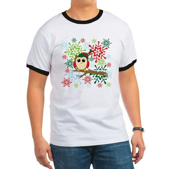 CafePress - Christmas Owl Ringer T - 100% Cotton Ringed T-Shirt