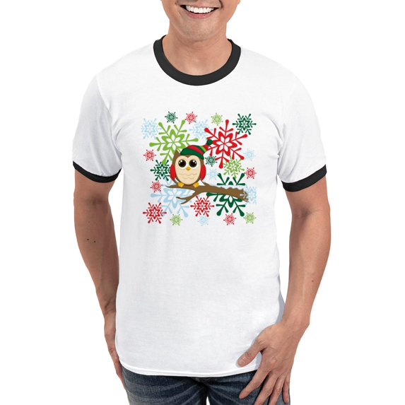 CafePress - Christmas Owl Ringer T - 100% Cotton Ringed T-Shirt