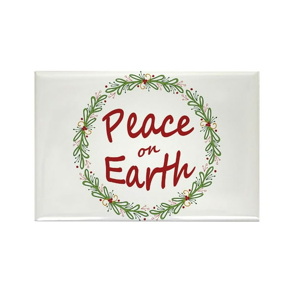 CafePress - Christmas Peace On Earth Wreath Magnets - Rectangle Magnet, 2"x3" Refrigerator Magnet