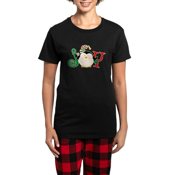 CafePress - Christmas Penguin Joy 2 Women's Dark Pajamas - Women's Short Sleeve Print T-Shirt and Pants Dark Cotton Pajama Set
