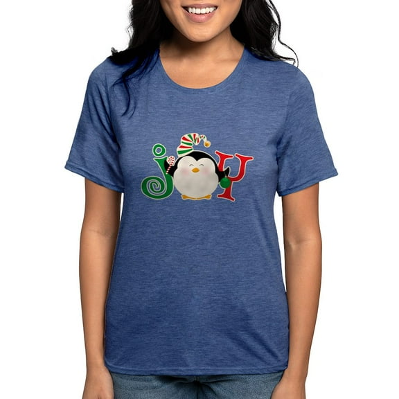 CafePress - Christmas Penguin Joy 2 Womens Tri Blend T Shirt - Womens Tri-blend T-Shirt