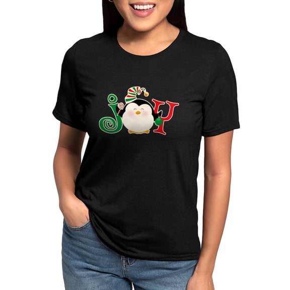 CafePress - Christmas Penguin Joy 2 Womens Tri Blend T Shirt - Womens Tri-blend T-Shirt