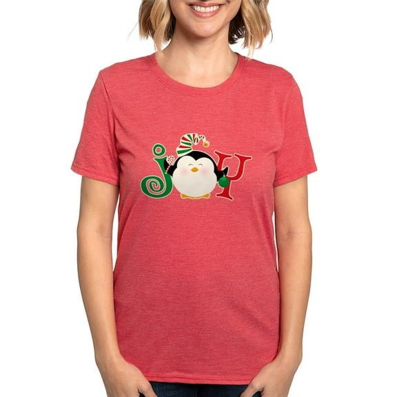 CafePress - Christmas Penguin Joy 2 Womens Tri Blend T Shirt - Womens Tri-blend T-Shirt