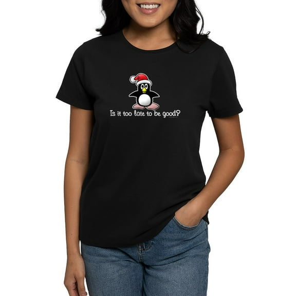 CafePress - Christmas Penguin Women's Dark T Shirt - Women's Traditional Fit Dark T-Shirt