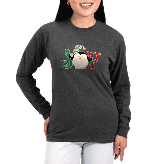 CafePress - Christmas Penguin Women's Long Sleeve Dark T Shirt - Women's Long Sleeve Graphic Tee Casual Fit