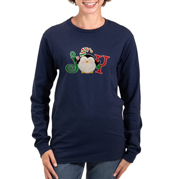 CafePress - Christmas Penguin Women's Long Sleeve Dark T Shirt - Women's Long Sleeve Graphic Tee Casual Fit