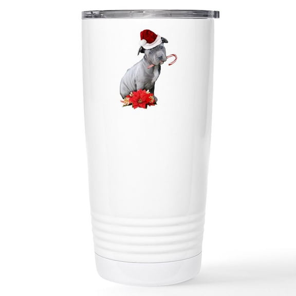 CafePress - Christmas Pitbull Puppy Travel Mug - Insulated Stainless Steel Travel Tumbler 20 oz.