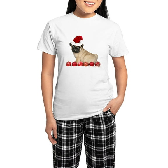 CafePress - Christmas Pug Dog Pajamas - Women's Short Sleeve Print T-Shirt and Pants Light Cotton Pajama Set