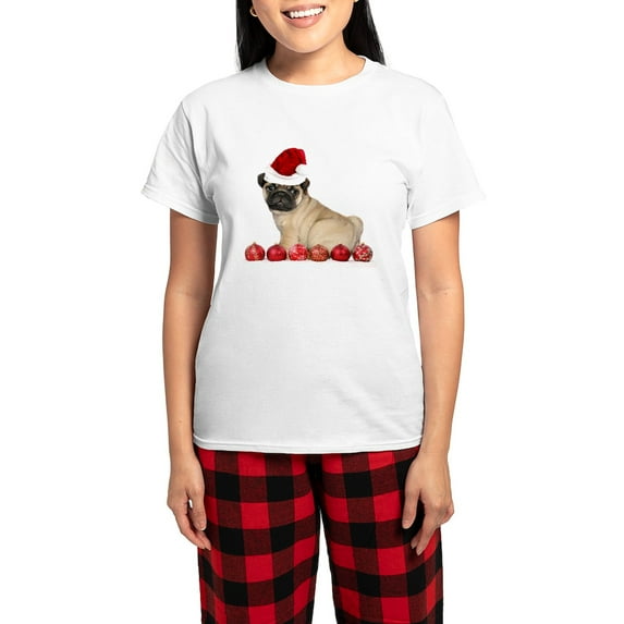 CafePress - Christmas Pug Dog Pajamas - Women's Short Sleeve Print T-Shirt and Pants Light Cotton Pajama Set