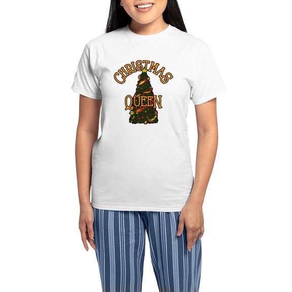 CafePress - Christmas Queen Women's Light Pajamas - Women's Short Sleeve Print T-Shirt and Pants Light Cotton Pajama Set