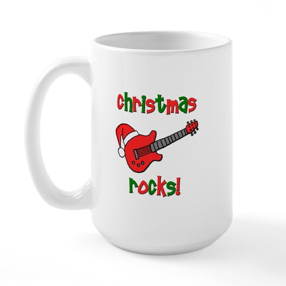 CafePress - Christmas Rocks! Guitar Santa Large Mug - 15 oz Ceramic Large White Novelty Mug