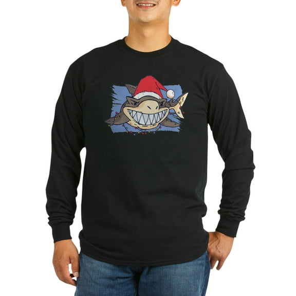 CafePress - Christmas Shark Long Sleeve T Shirt - Long Sleeve Dark T-Shirt