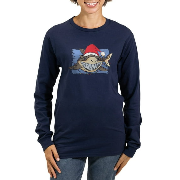 CafePress - Christmas Shark Long Sleeve T Shirt - Women's Long Sleeve Graphic Tee Casual Fit