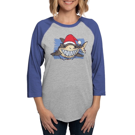 CafePress - Christmas Shark Long Sleeve T Shirt - Womens Baseball Tee