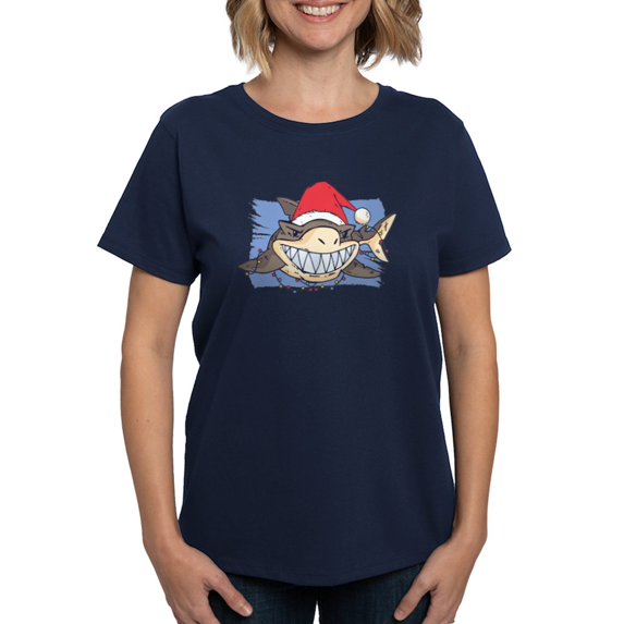 CafePress - Christmas Shark T Shirt - Women's Traditional Fit Dark T-Shirt